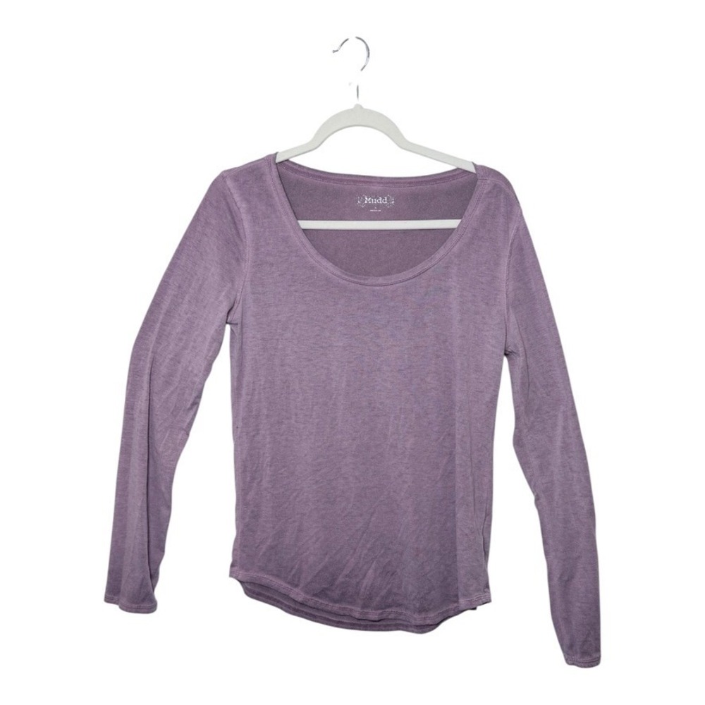 Mudd Long Sleeve Top Women Large Purple Scoop Neck Heathered Curved Hem